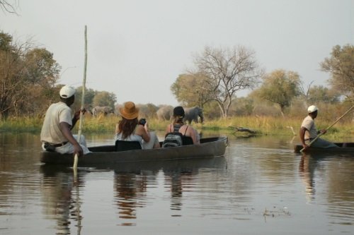 Sango Safari Camp mokoro langs olifanten